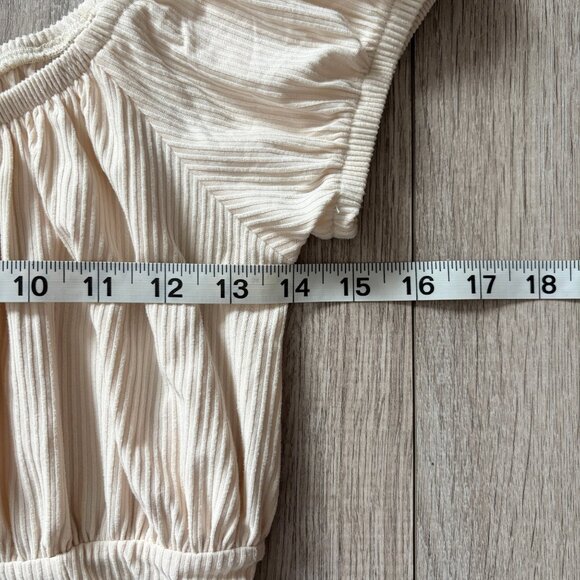 Mi Ami Ribbed Mini Dress Beige Cream Womens Small Boho Cottagecore Babydoll 90s - Picture 7 of 13